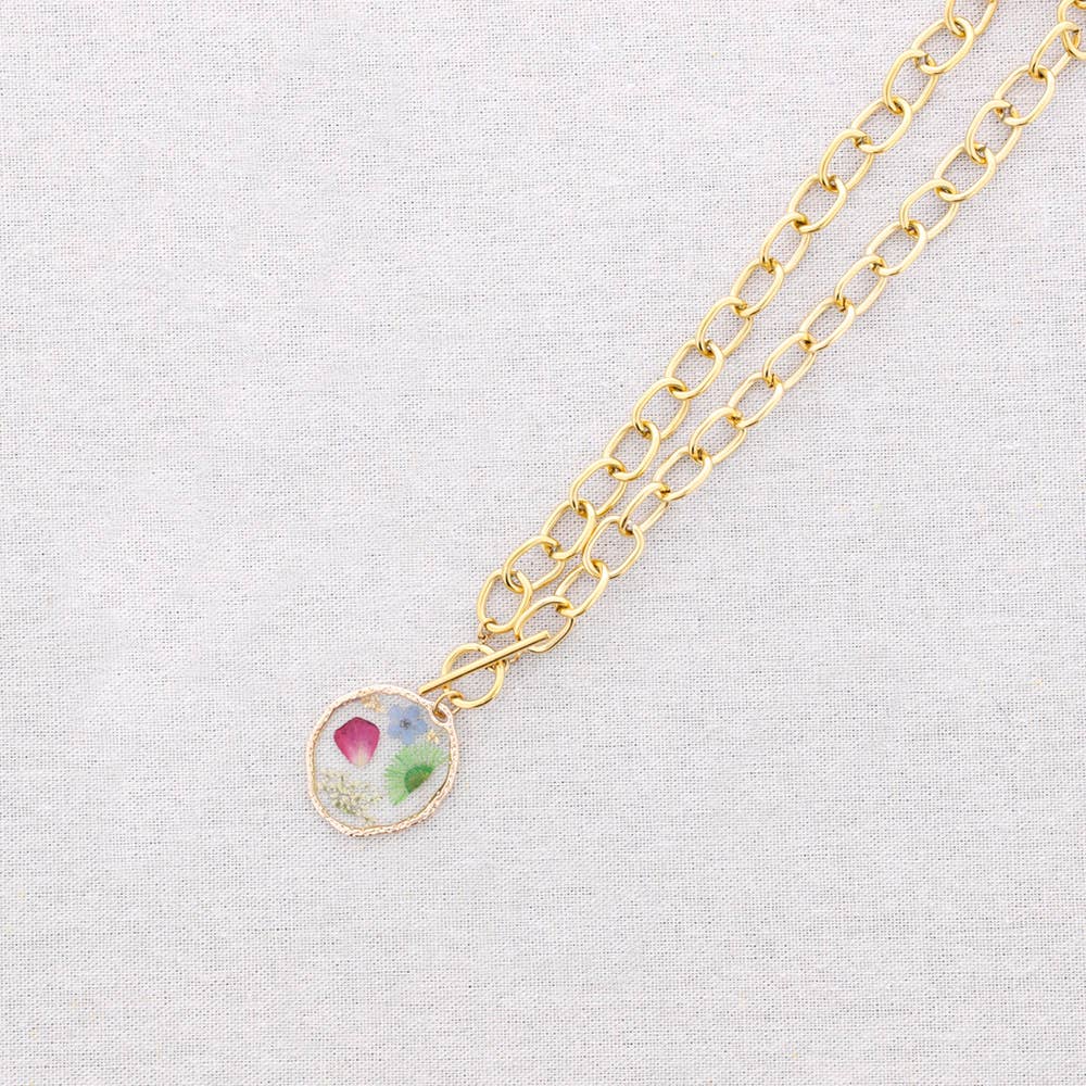 Sonata - Wholesale Snap Jewelry - Steel Choker with Dried Flowers Pendant4