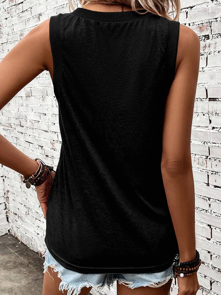 Black July 4th Sequin Star Patched V Neck Tank Top for wholesale on Faire