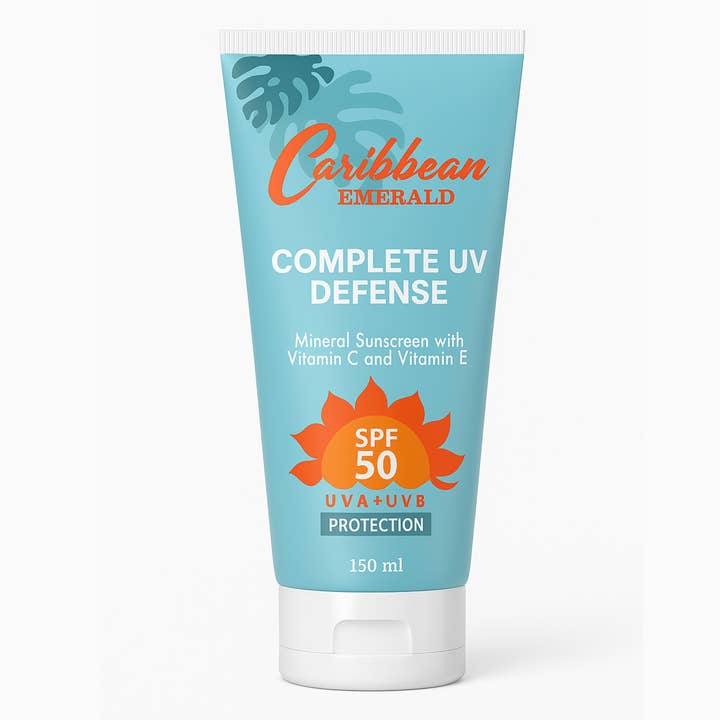 Écran solaire minéral avec vitamines C et E SPF 50 pour la vente par Caribbean Emerald