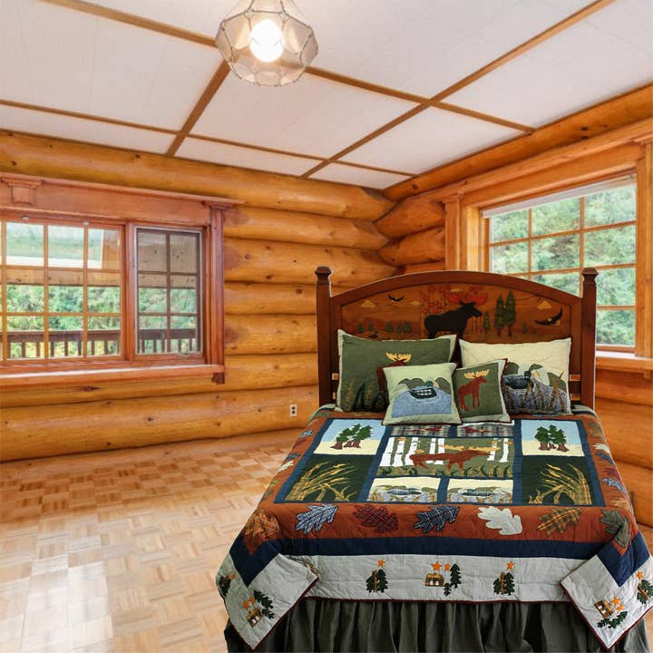 Quilted Moose Quilt, Embroidered Cotton Quilts. for wholesale by Patch Magic