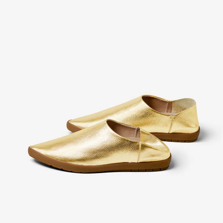 Zapatilla babuche de piel granulada dorada para venta al por mayor de Babos