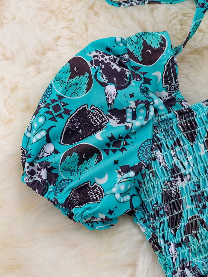 Kids Charm Online - Wholesale Two Piece Swimsuit - Kids - Old west Smocked swim set. SWG25144002 SOL