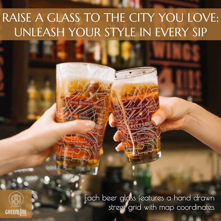 Greenline Goods - Wholesale Beer Glass/Mug - Pittsburgh City Grid Beer Glasses4