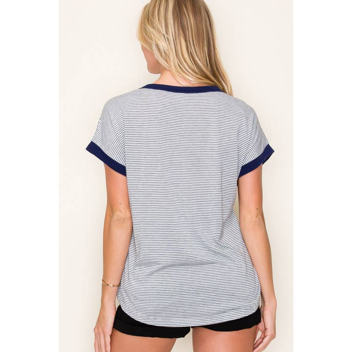 STACCATO - Wholesale Knit Top - Women's - COLOR TRIMMED PINSTRIPE TOP