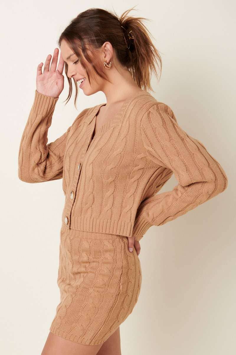 CAMEL SWEETHEAR CABLE SWEATER CARDIGAN for wholesale on Faire1