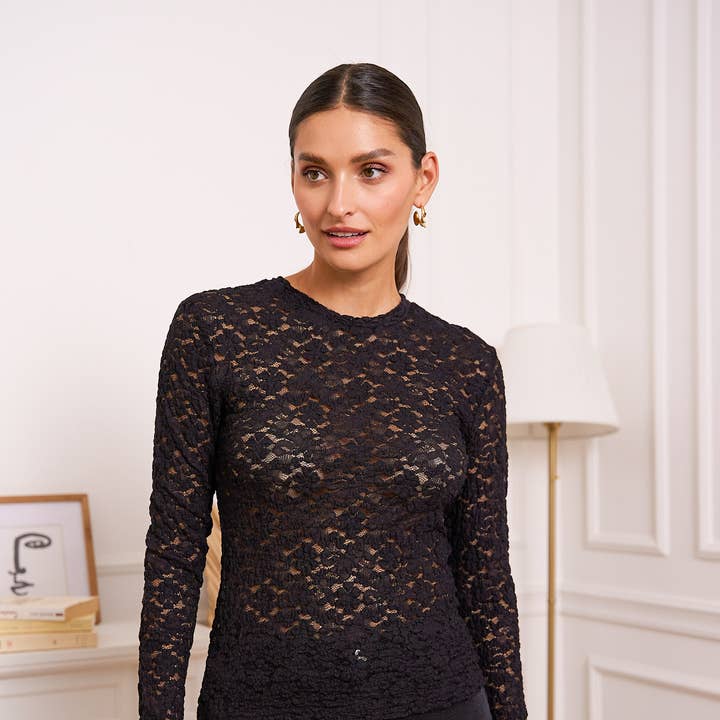 Semi-transparent lace T-shirt - CK08199 and other Purchase Wholesale st tropez. Free Returns & Net 60 Terms on Faire trending on Faire.