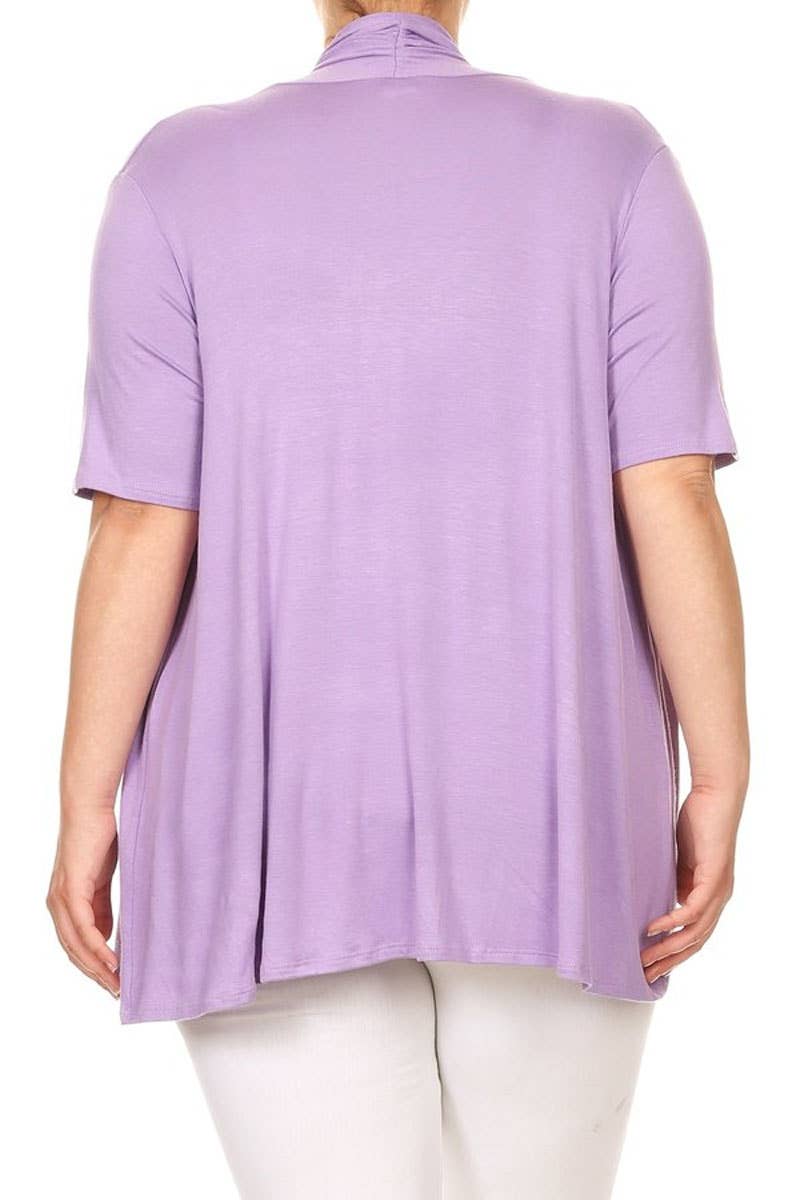 MOA COLLECTION - Wholesale Cardigan - Women's - Women's Plus Size Short Sleeves Draped Solid Cardigan23