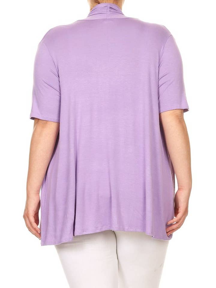 MOA COLLECTION - Wholesale Cardigan - Women's - Women's Plus Size Short Sleeves Draped Solid Cardigan23