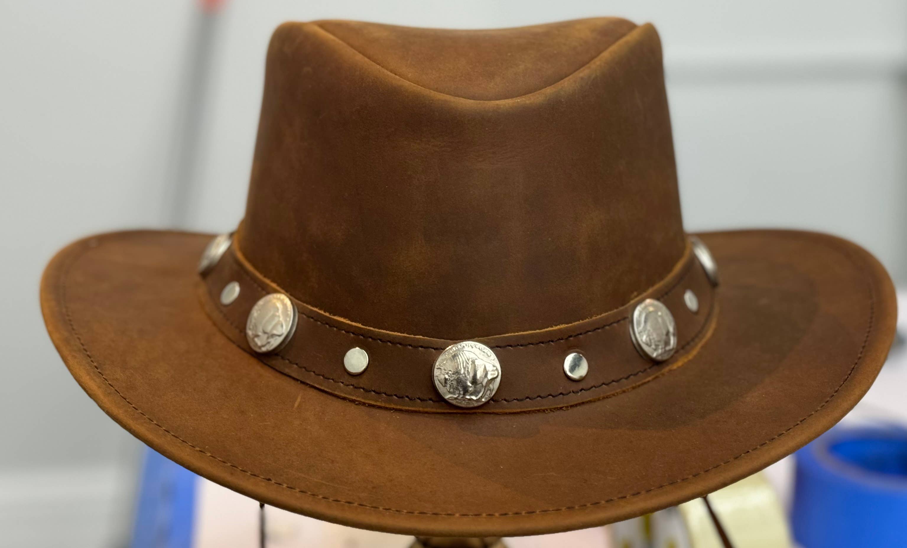 Lesa collection inc - Wholesale Hat Accessory - Men's - Buffalo Nickel Leather Cowboy Western Hat Tan Brown  Unisex4