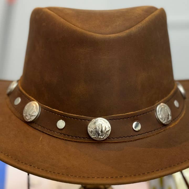 Lesa collection inc - Wholesale Hat Accessory - Men's - Buffalo Nickel Leather Cowboy Western Hat Tan Brown Unisex4