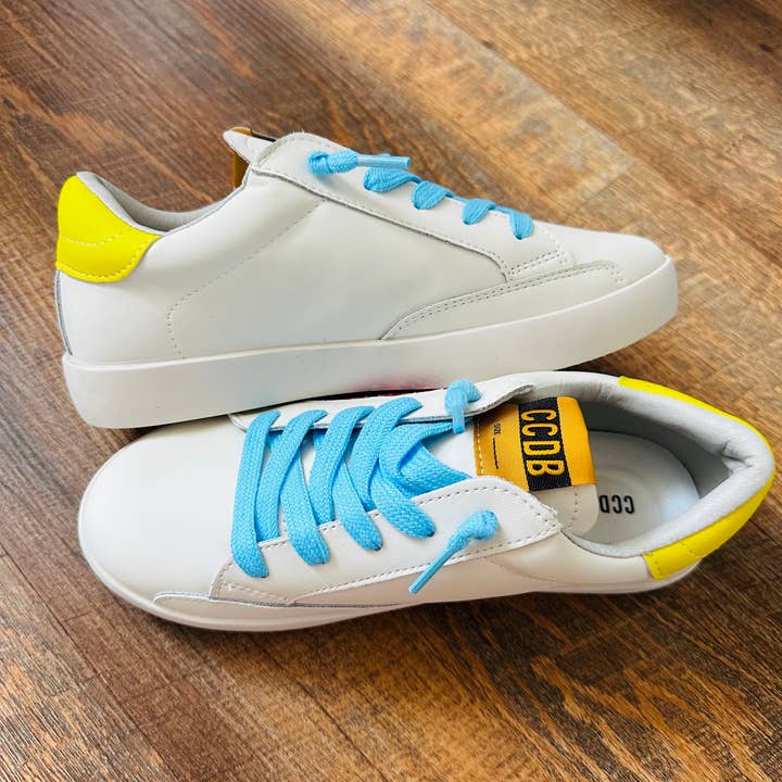 Torn and Trendy - Vendita all'ingrosso Sneakers di tendenza - Bambini - Sneakers per bambini con stella glitter rosa e dettagli gialli e blu4