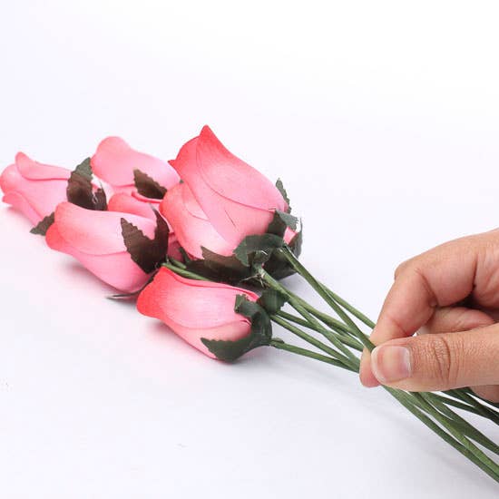 Factory Direct Craft - Wholesale Artificial Flowers - Bouquet of Wood Rose Bud Stems (8 Stems ) - Select Color12