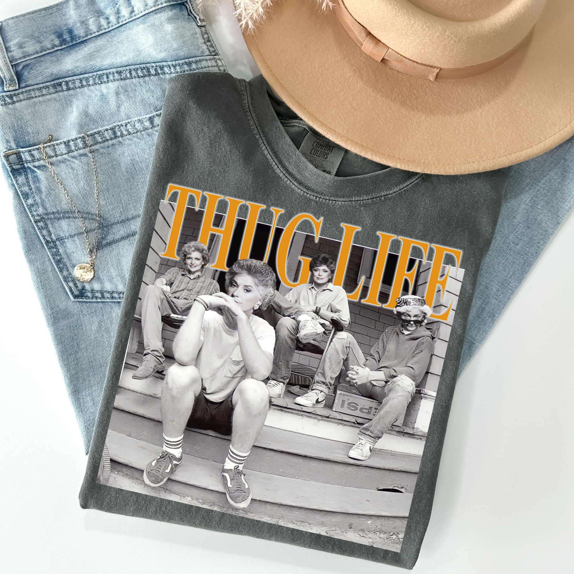 ZZ Threadz - Vente T-shirt sérigraphié – femme - T-shirt graphique Golden Thug Life Comfort Colors0