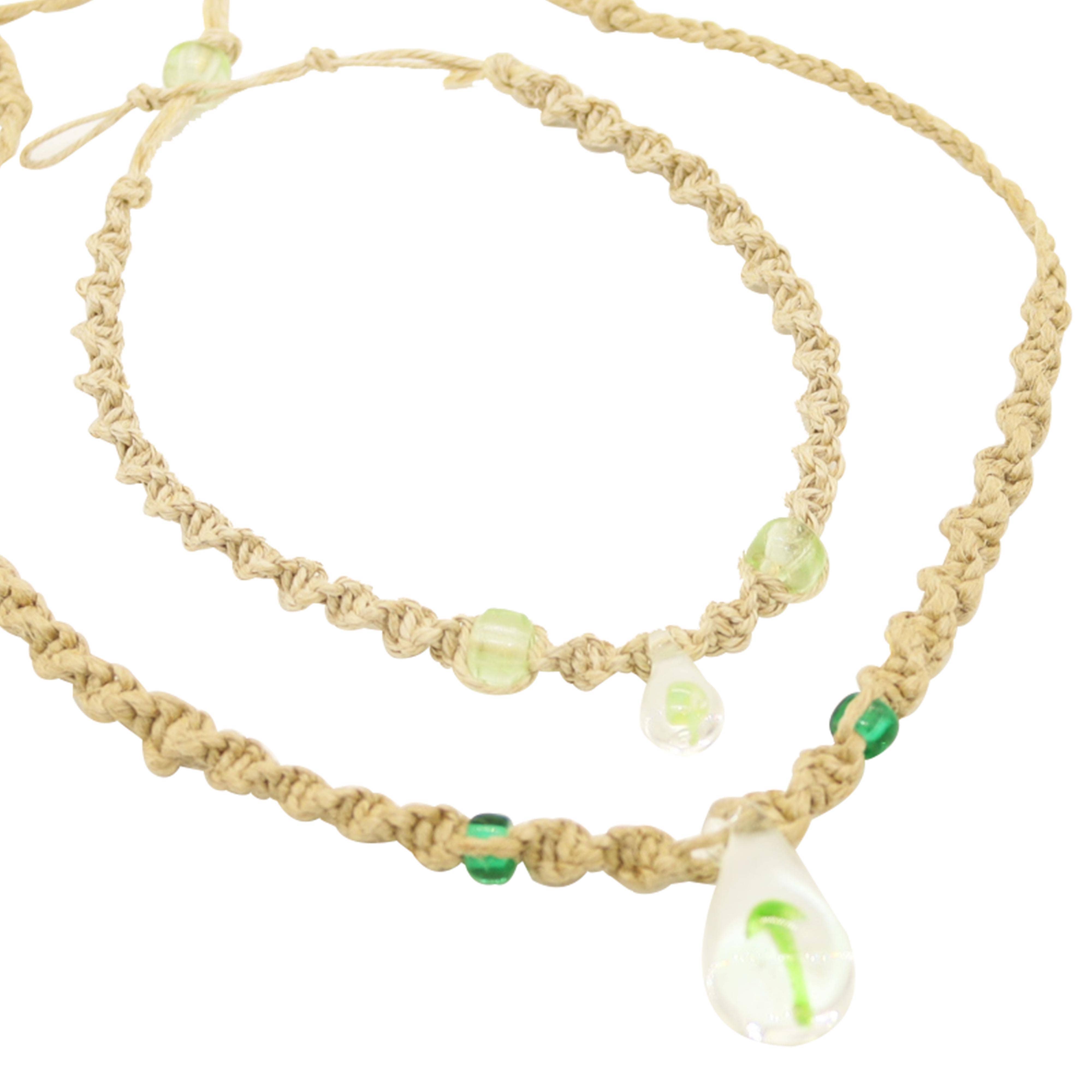Natalia - Wholesale Jewelry Set - Mushroom Glass Pendant Hemp Choker and Anklet - SET 20