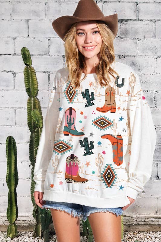 MARFIM Botas Cowboy Print Tri Blend Sweatshirts para venda a revendedores na Faire1
