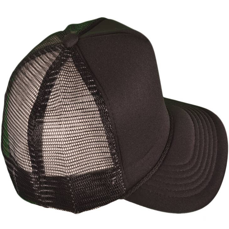 Wholesale BK Caps Mid Profile Quilted Foam Front Mesh Back Trucker Hats  (Black)