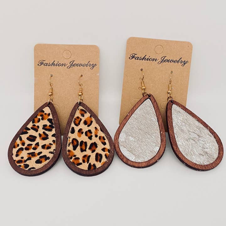 Mio Queena - Vente Boucles d'oreilles pendantes - Boucles d'oreilles pendantes en bois en crin de cheval à imprimé léopard - WJ7