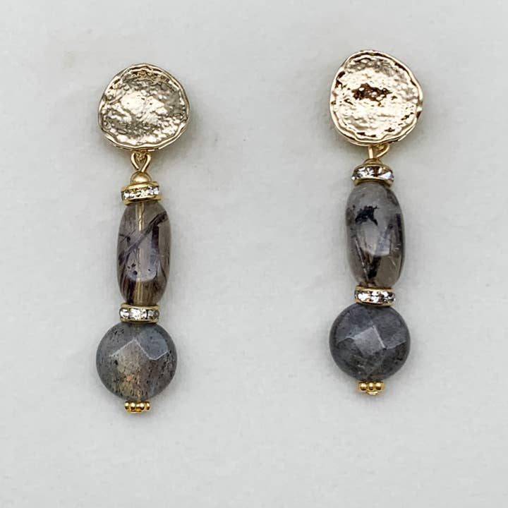 RUTILATED QUARTZ AND LABRADORITE EARRINGS for wholesale by Olivia Grace Jewelry