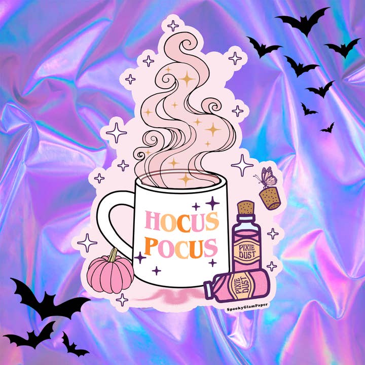 Hocus Pocus Coffee Mug Halloween Sticker(6 pack) for wholesale by Spooky Glam Paper