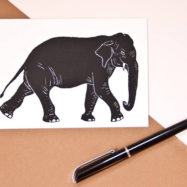 Postcard Elephant, animal illustration black and white for wholesale by Katja Rub