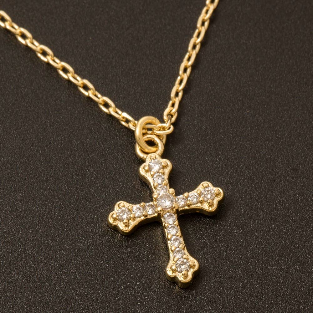 Gold Dipped Pave Cz Cross Pendant Necklace for wholesale on Faire1