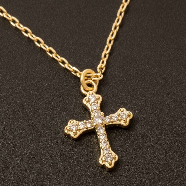 Gold Dipped Pave Cz Cross Pendant Necklace for wholesale on Faire1