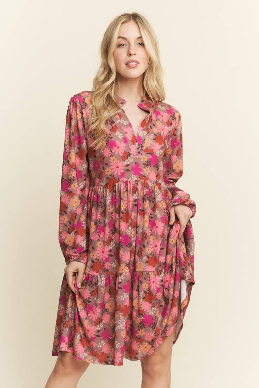 MOKA MULTI ABITO MINI A BALZE FLOREALE CON COLLETTO ALLA COREANA ED6794-12 in vendita all'ingrosso su Faire8