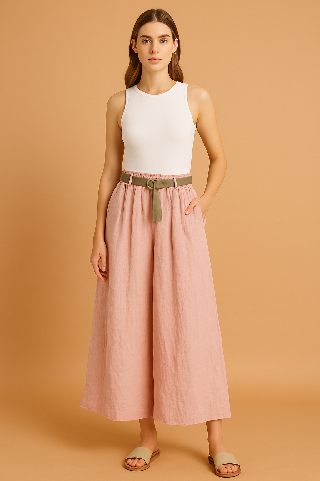 LINEN & COTTON HOUSE - Wholesale Pants - Women's - 22503 100% LINEN TROUSERS WITH BELT AND POCKETS37