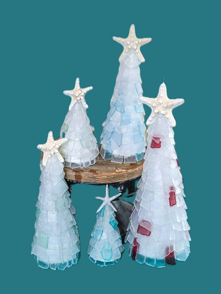 Árvore de Natal de Vidro do Mar de 10 polegadas - TOQUE DE Linha - c/luzes por atacado de A SEAGLASS CREATION/SALTY SIGNS DESIGNS