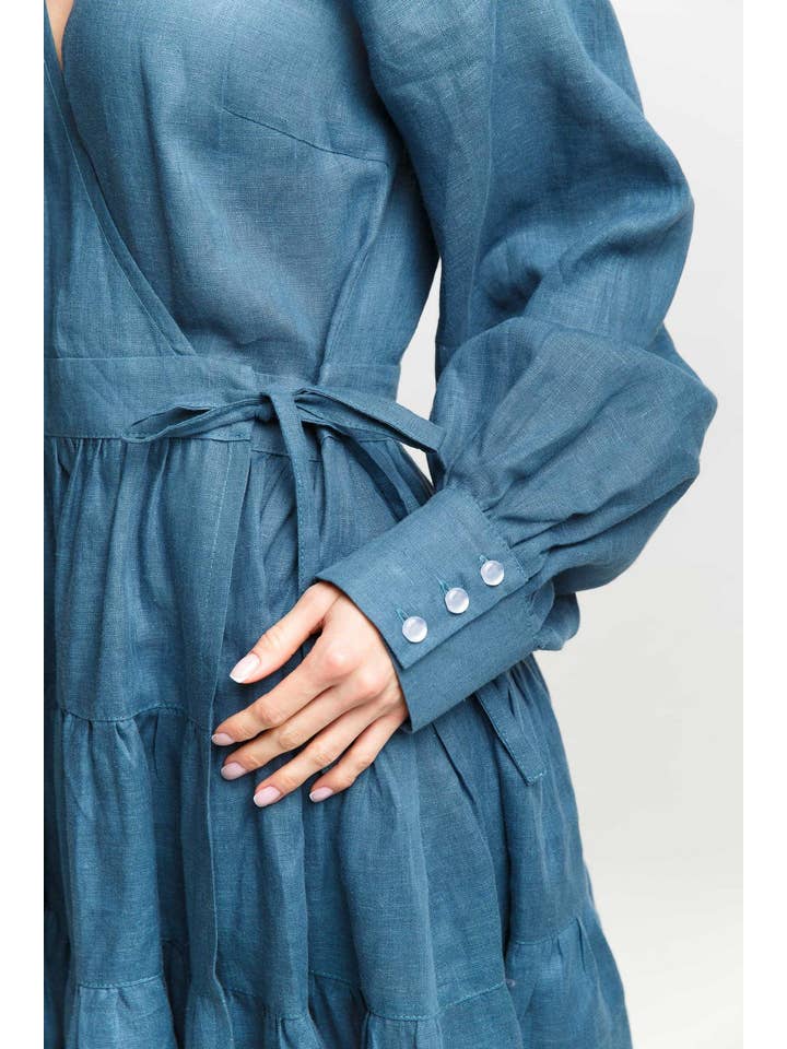 Ayurvastram - Wholesale Dress - Women's - Stella Women's Linen Cotton tiered, Frill Wrap Dress1