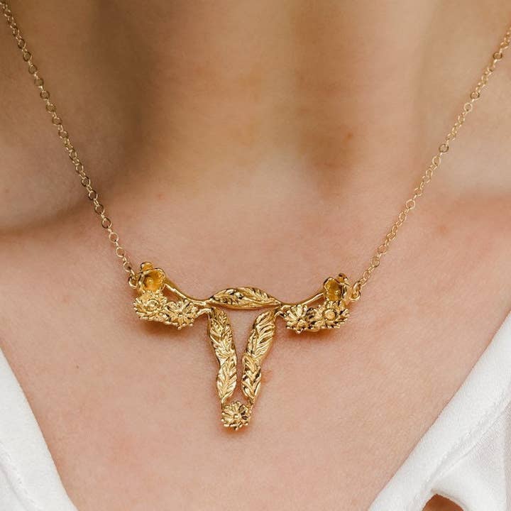 Amelia Ray Jewelry - Vendita all'ingrosso Collana con ciondolo/pendaglio - Ciondolo utero con fiori in oro 18k o argento 925 massiccio