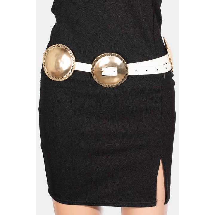 Collections by Fame Accessories - Vente Ceinture – femme - Ceinture en cuir végétalien avec grands disques concho occidentaux5