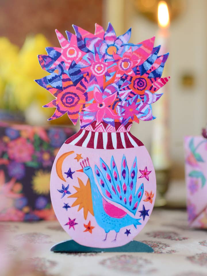 Tarjeta de felicitación con jarrón de pavo real desplegable mágico para venta al por mayor de Hutch Cassidy (Greetings Cards and Paper Goods)