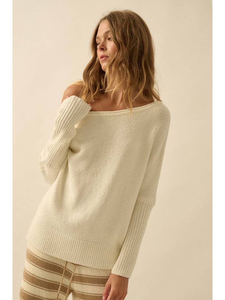 Promesa USA - Wholesale Knit Sweater - Women's - Textured Knit One-Shoulder Boatneck Dolman Sweater4