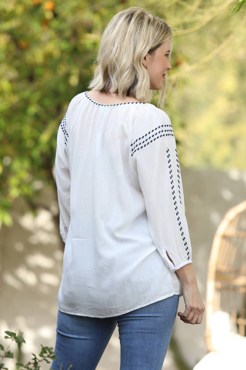 Nostalgia - Wholesale Blouse - Women's - N2M93-ASIS EMBROIDERED TIE NECK BLOUSE4