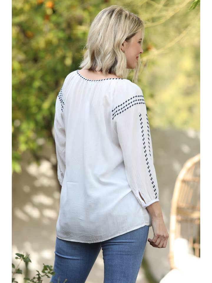 Nostalgia - Wholesale Blouse - Women's - N2M93-ASIS EMBROIDERED TIE NECK BLOUSE4