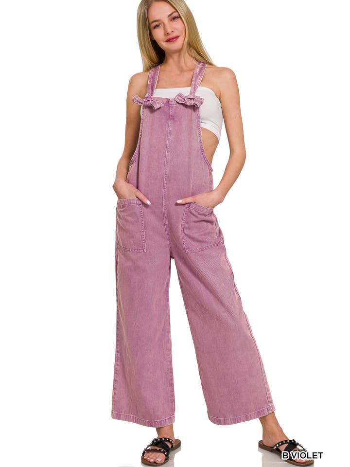 42POPS - Wholesale Overalls - Women's - "..._ SI-26348 Washed Knot Strap Pockets Jumpsuit