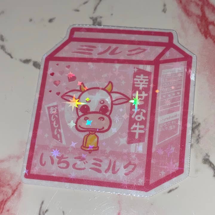 Cow Milk Holographic Vinyl sticker for wholesale by The Pastel Fix