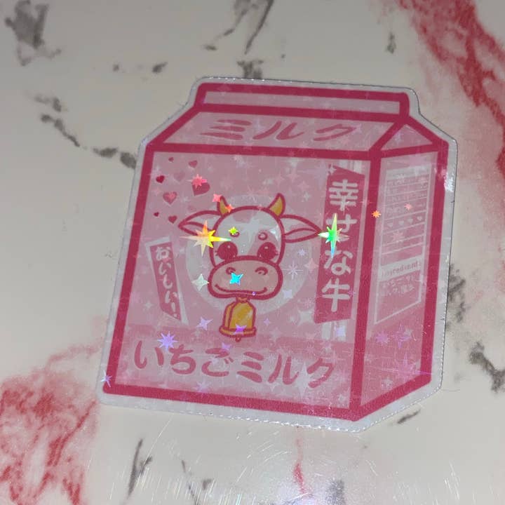 Cow Milk Holographic Vinyl sticker for wholesale by The Pastel Fix