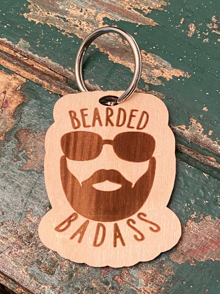Bearded Badass keychain for wholesale by Suchfungoods