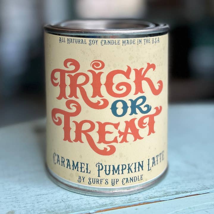 Trick Or Treat Caramel Pumpkin Latte Paint Can Candle - Halloween Collection for wholesale by Surfs Up Candle