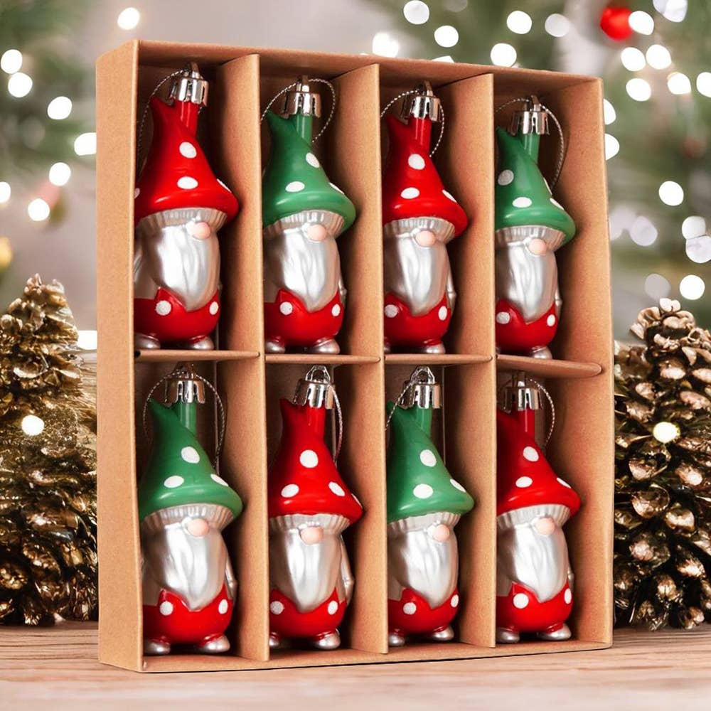 OrnamentallyYou - Wholesale Ornament Set - Red and Green Polka Dot Christmas Folksy Gnome Ornament Set1