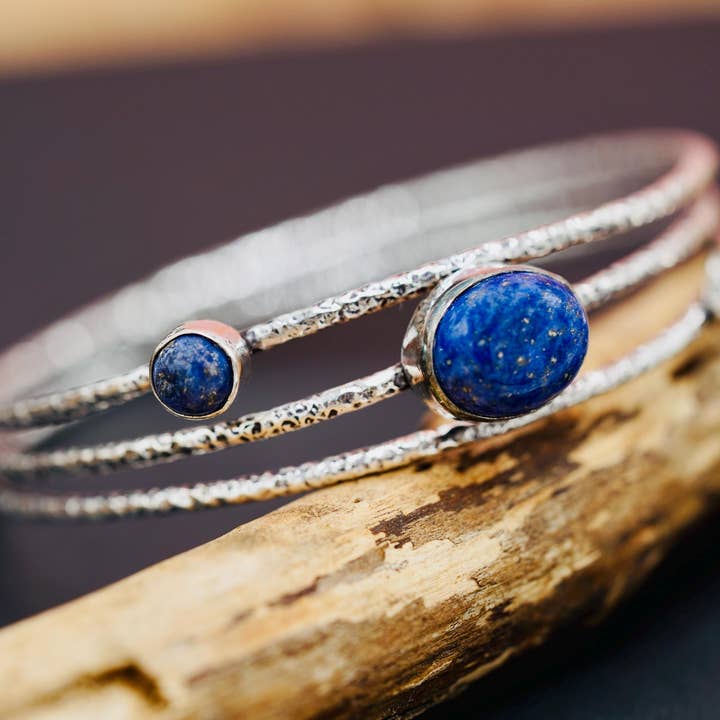 Kaali Boutique - Wholesale Bangle Bracelet - Large Size Lapis Lazuli Silver Bracelet, Bohemian Bangles, Gift Box Option, Boho, Artisanal4