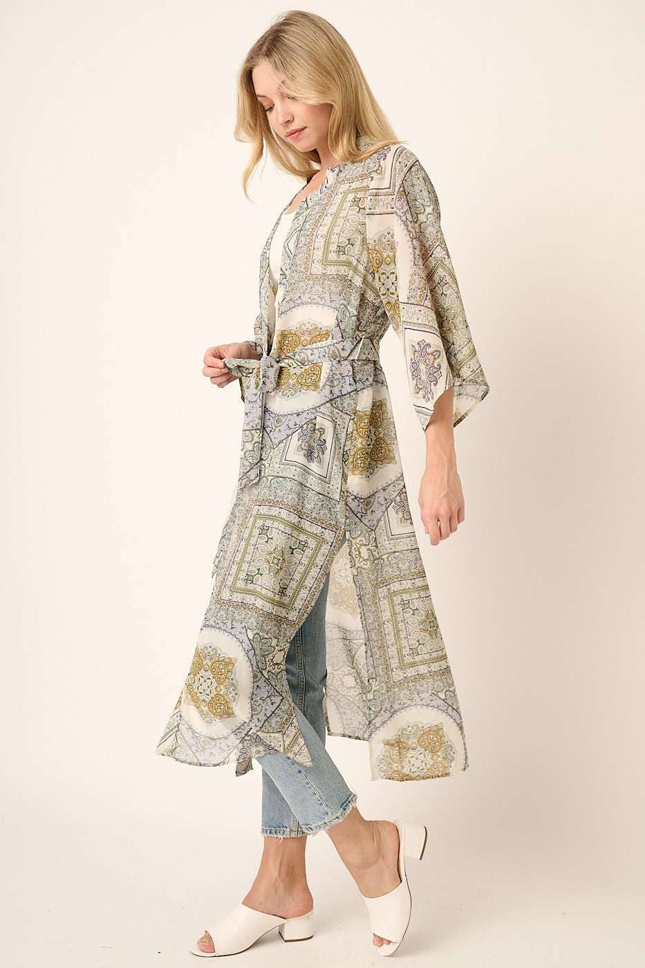mittoshop - Vente Kimono – femme - PLUMEAU MIDI EN MOUSSELINE CEINTURÉ À IMPRIMÉ CACHEMIRE5