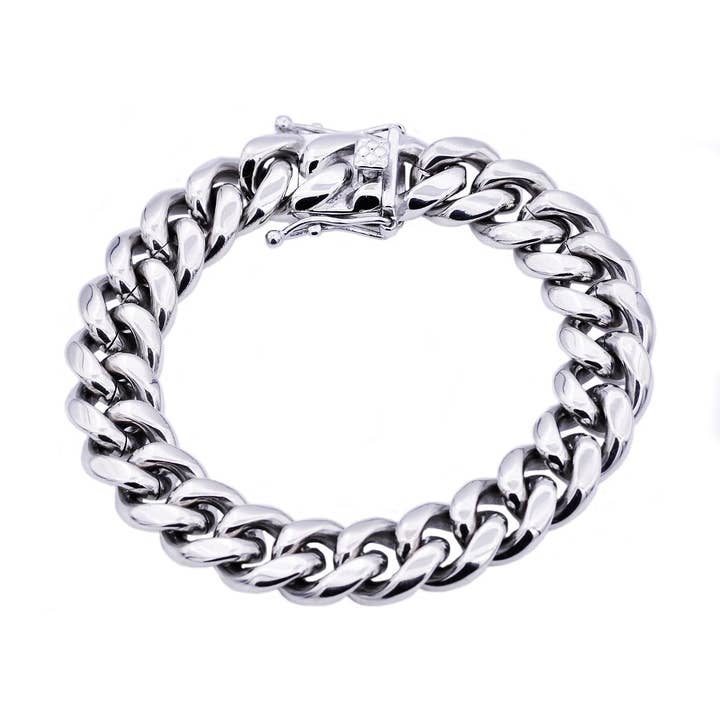 Blackjack Mens Jewelry - Wholesale Link & chain bracelet - Men's 14mm Stainless Steel Cuban Link Chain Bracelet With Box Clasp
