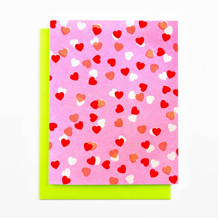 Heart Confetti - Risograph Greeting Card for wholesale by Next Chapter Studio