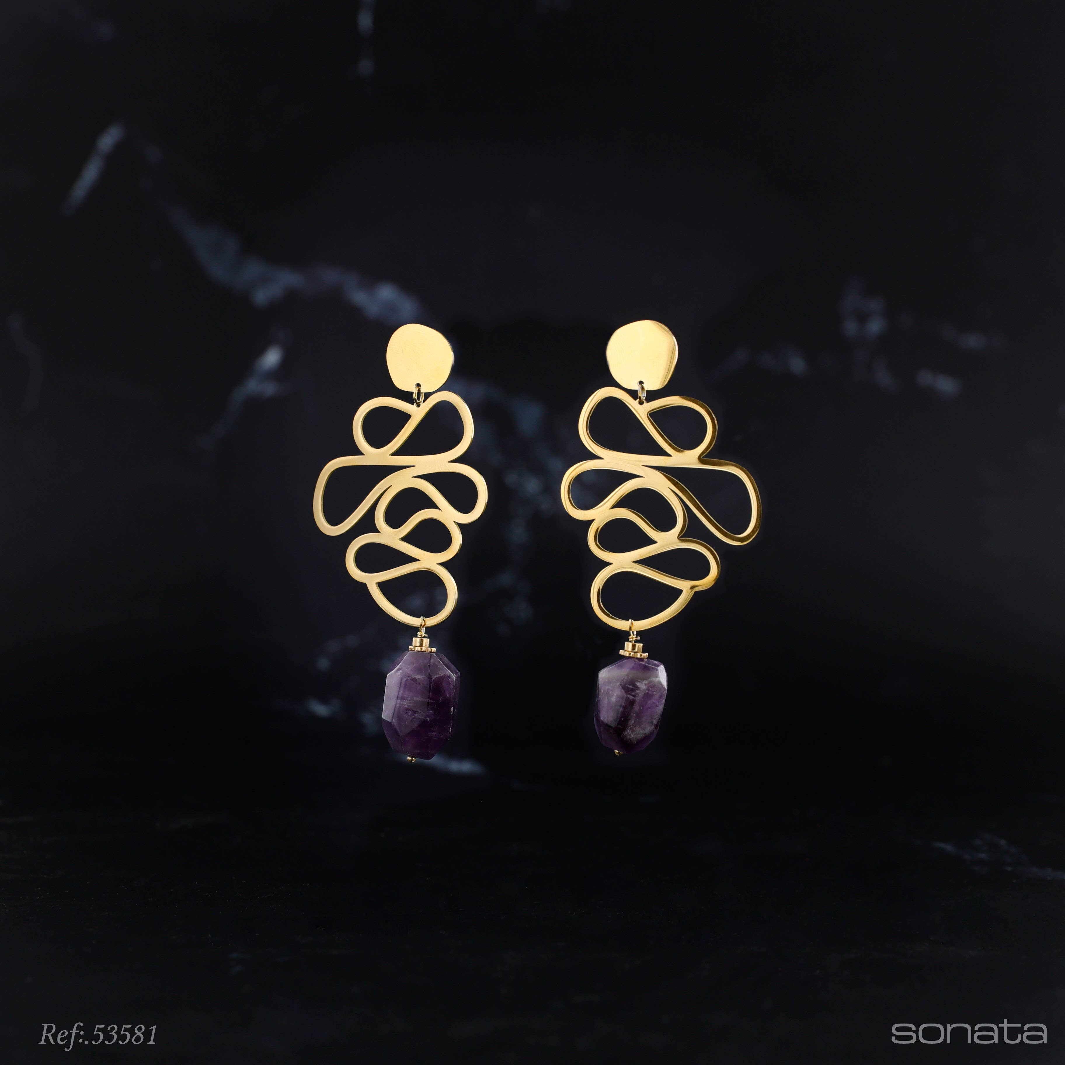 Sonata - Wholesale Snap Jewelry - Filigree Stone Steel Earrings5