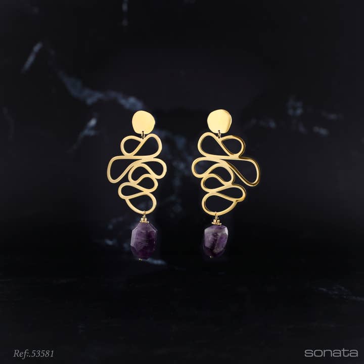 Sonata - Wholesale Snap Jewelry - Filigree Stone Steel Earrings5