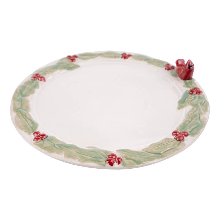 Cardinal Holly Round Platter for wholesale by Glory Haus