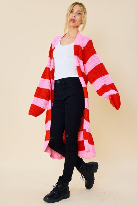 Peace Love Line - Wholesale Cardigan - Women's - STRIPED MIDI SWEATER CARDIGAN5